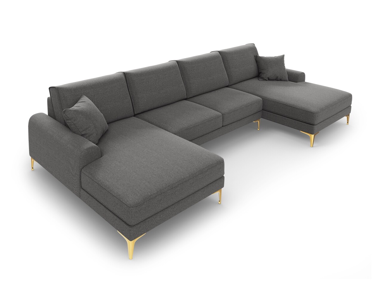 Coltar panoramic, Madara, Mazzini Sofas, 6 locuri, gold legs, 334x182x90 cm, material structurat, gri inchis Colțare